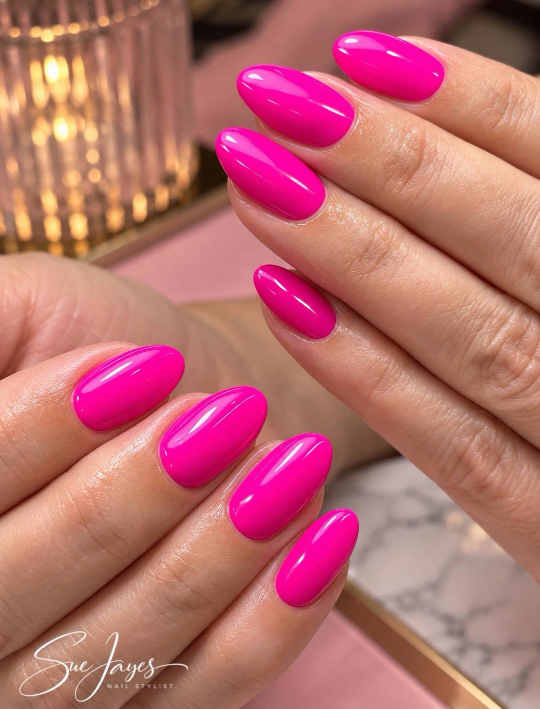 Bright pink nail design by SKNN